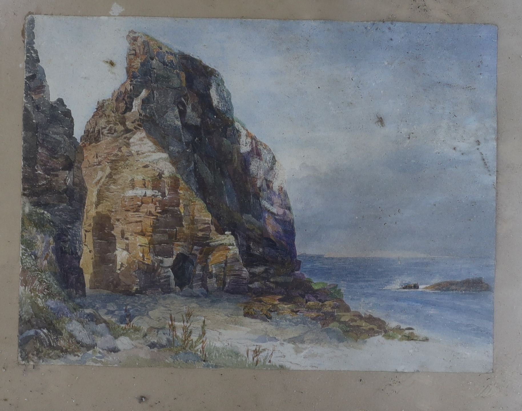 F.E. Thomas (19th C.), three watercolours, 'In a wood, Clackford, South Devon', 'Les Autelets, Sark' and Rocks beside the shore, two with artist labels verso, 24 x 52cm, 14 x 47cm and 27 x 36cm